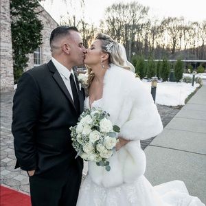 White faux fur stole, shawl, wedding, wrap